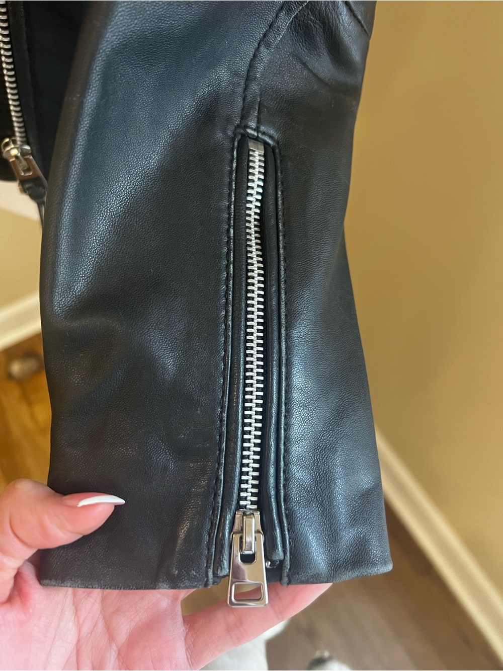 Mango Black Leather Asymmetrical Moto Jacket - Picture 5 of 14